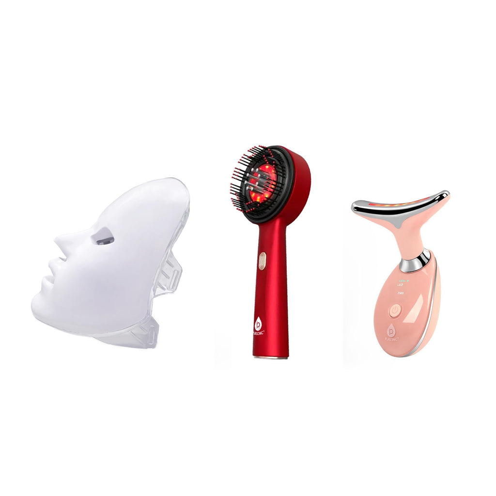 The Ultimate LED Rejuvenation Trio: 7-in-1 LED Therapy Face Mask, 7-in-1 Sculpting Wand, & LED Light Scalp Brush-0