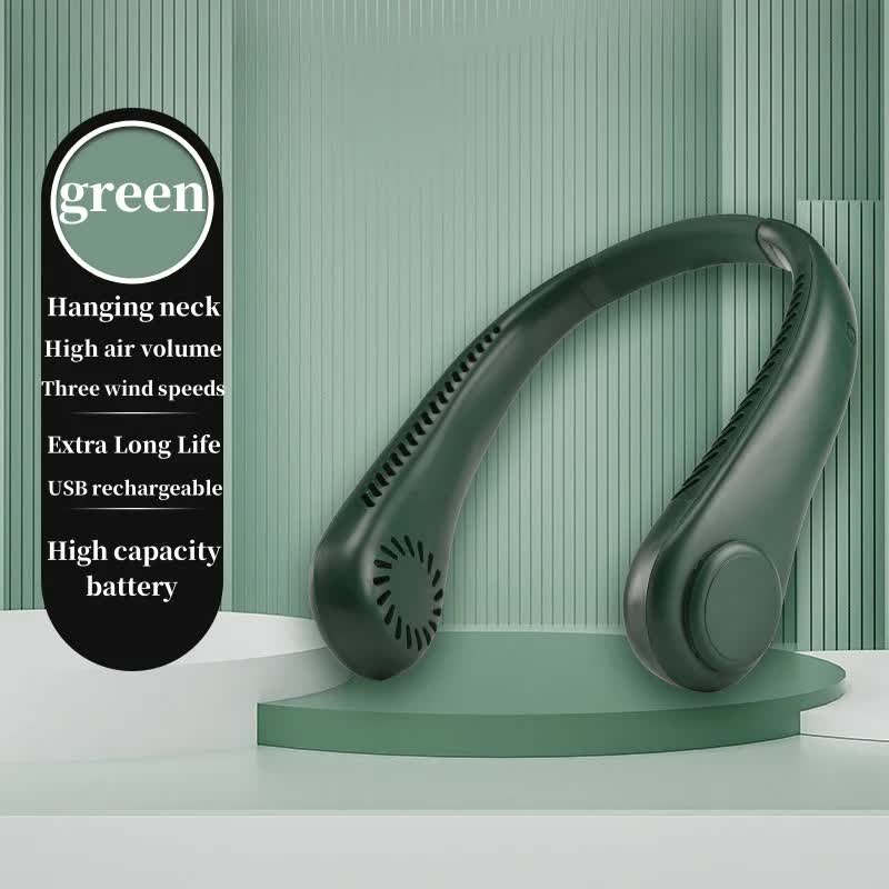 Leafless Hanging Neck Fan – Rechargeable Portable Cooling Fan (Green, 2-Pack)
