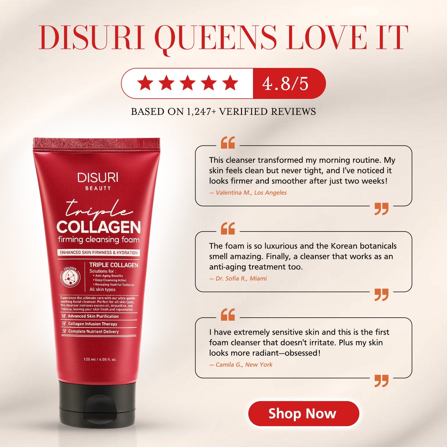 DISURI Triple Collagen Firming Foam - Korean Anti-Aging Cleanser with 3,000ppm Collagen Complex-2