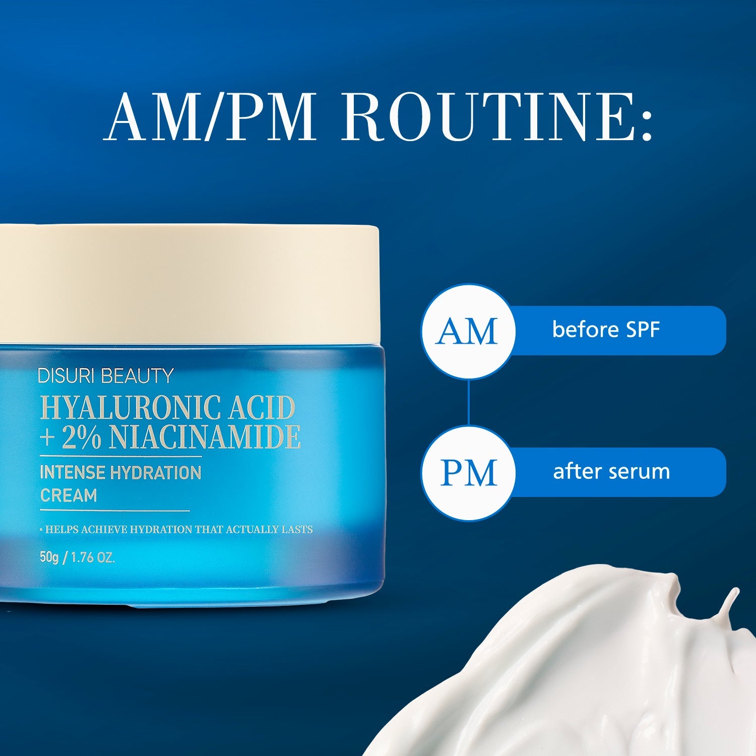 DISURI Hyaluronic Acid Intense Hydration Cream – Korean Barrier-Boosting Moisturizer with Triple HA + 2% Niacinamide-3