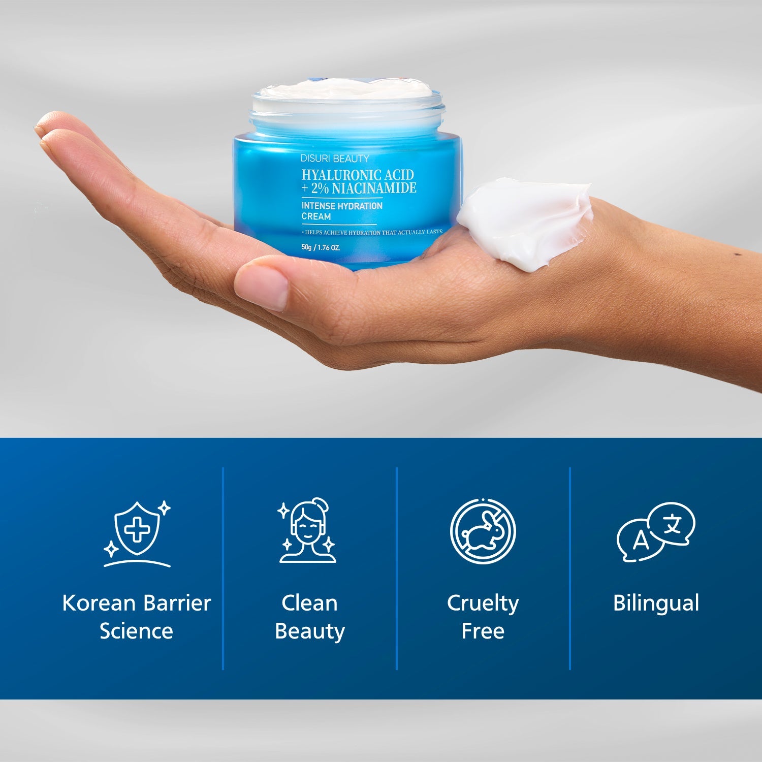 DISURI Hyaluronic Acid Intense Hydration Cream – Korean Barrier-Boosting Moisturizer with Triple HA + 2% Niacinamide-2